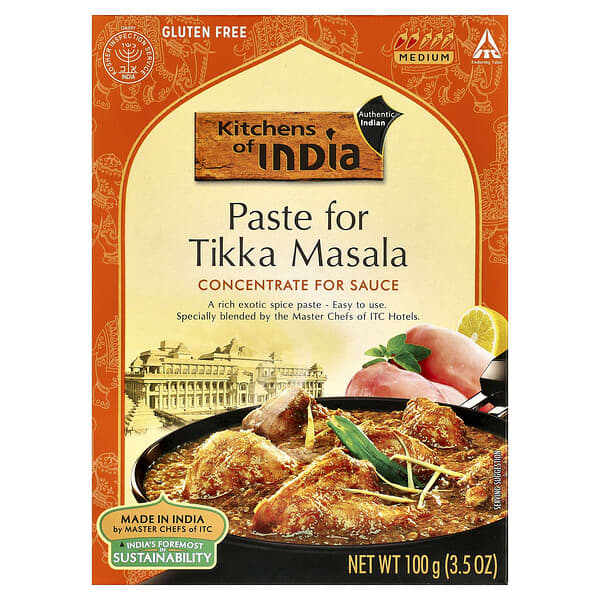 Kitchens of India, Pasta para preparar tikka masala, Concentrado para salsas, Medio, 100 g (3,5 oz)