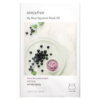 Innisfree, My Real Squeeze Beauty Mask EX, тканевая маска с ягодами асаи, 1 шт., 20 мл (0,67 жидк. унции)