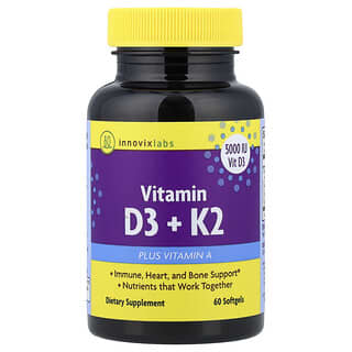 InnovixLabs, Vitaminas D3 y K2, 60 cápsulas blandas