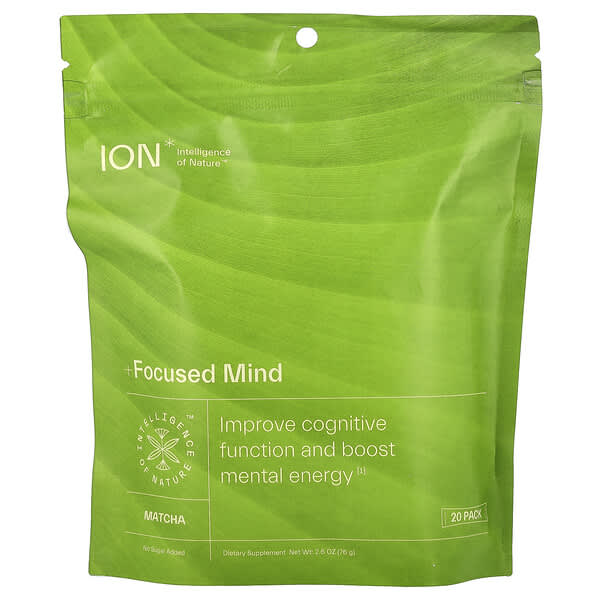 ION Intelligence of Nature Focused Mind, Matcha, 20 Pack, 0.13 oz (3.8 g) Each