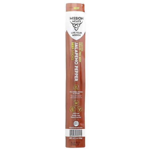 Mission Meats, Beef Sticks, Jalapeno Pepper, 1 oz (28 g)