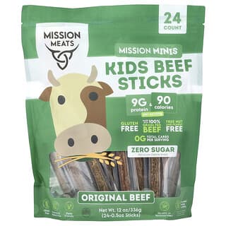 Mission Meats, Mission Minis, Kids Beef Sticks, Original Beef, 24 Sticks, 0.5 oz Each