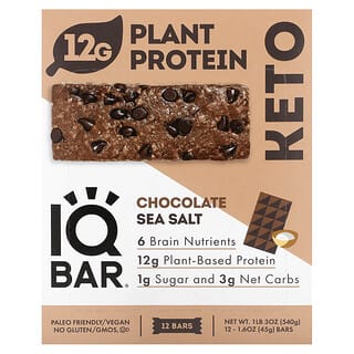 IQBAR, Plant Protein Bar,  Chocolate Sea Salt, 12 Bars, 1.6 oz (45 g) Each