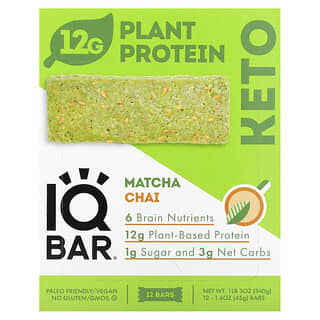 IQBAR, Plant Protein Bar, Matcha Chai, 12 Bars, 1.6 oz (45 g) Each