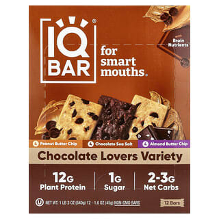 IQBAR, Barritas de proteína vegetal, Variedad para los amantes del chocolate, 12 barritas, 45 g (1,6 oz) cada una