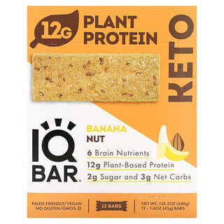IQBAR, Barre aux protéines végétales, Banane et noix, 12 barres, 45 g chacune