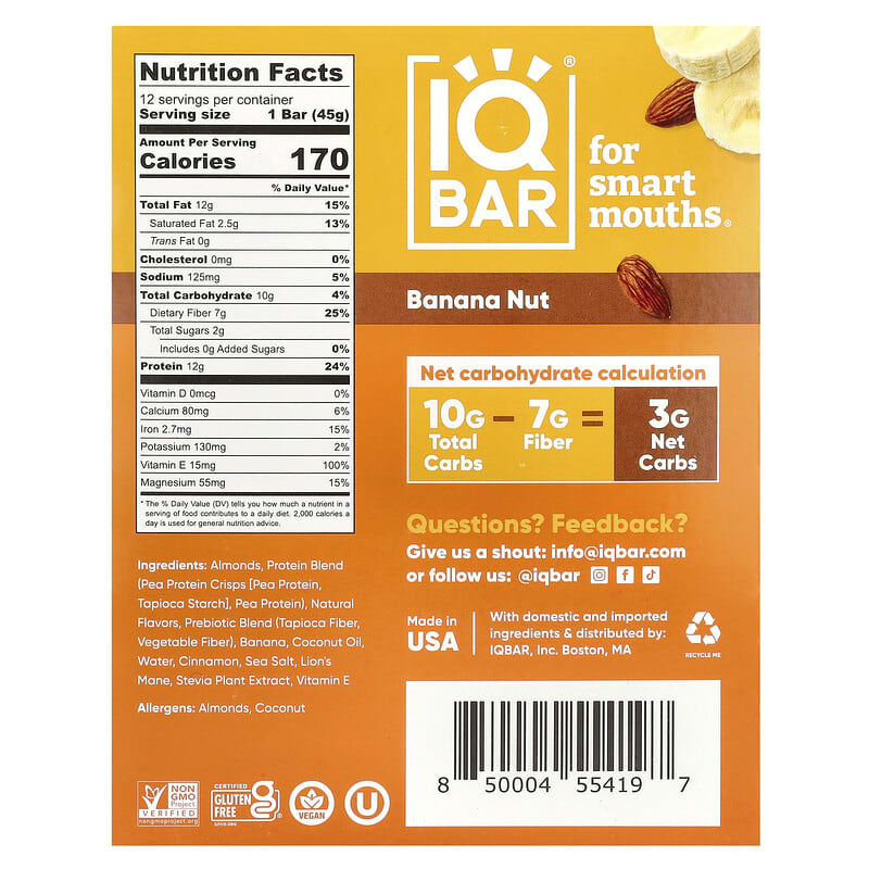 Plant Protein Bar, Banana Nut, 12 Bars, 1.6 oz (45 g) Each