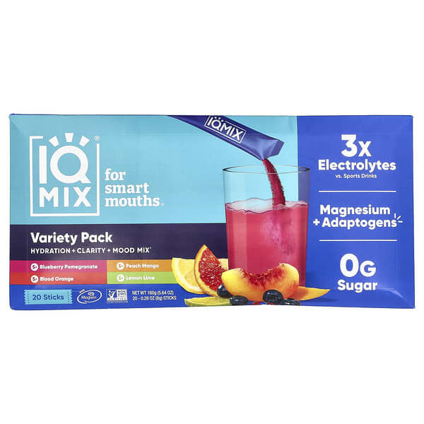 IQBAR IQMIX®, Hydration + Clarity + Mood Mix, Variety Pack, 20 Sticks, 0.28 oz (8 g ) Each