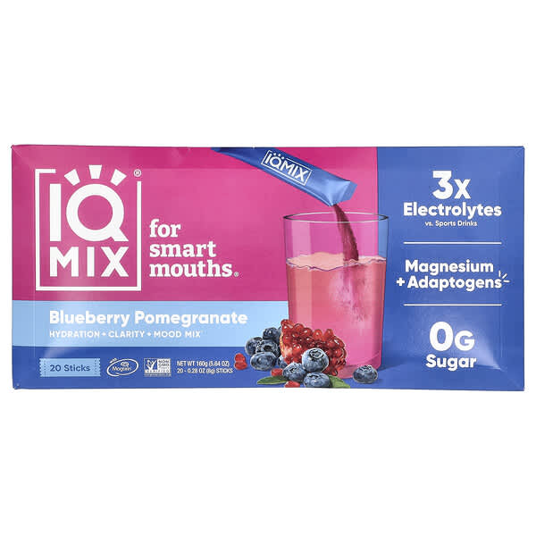 IQBAR IQMIX®, Hydration + Clarity + Mood Mix, Blueberry Pomegranate, 20 Sticks, 0.28 oz (8 g) Each