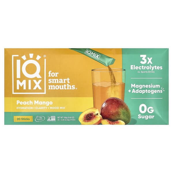 IQBAR IQMIX®, Hydration + Clarity + Mood Mix, Peach Mango, 20 Sticks, 0.28 oz (8 g) Each