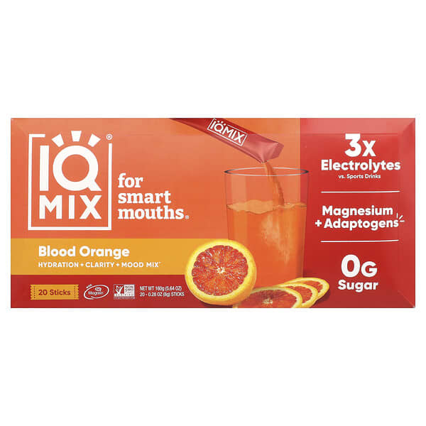 IQBAR IQMIX®, Hydration + Clarity + Mood Mix, Blood Orange, 20 Sticks, 0.28 oz (8 g ) Each