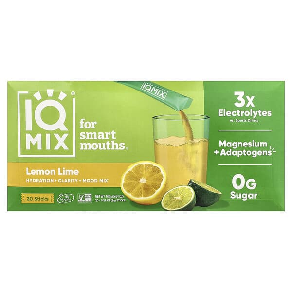 IQBAR IQMIX®, Hydration + Clarity + Mood Mix, Lemon Lime, 20 Sticks, 0.28 oz (8 g) Each