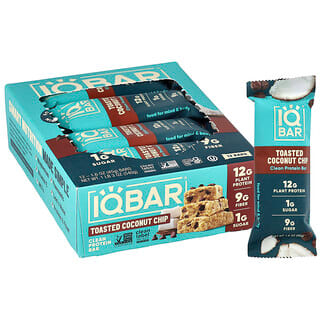 IQBAR, Barre de protéines végétales, Éclats de noix de coco grillée, 12 barres, 45 g pièce