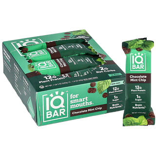 IQBAR, Barrita de proteína de origen vegetal, Chips de chocolate y menta, 12 barritas, 45 g (1,6 oz) cada una