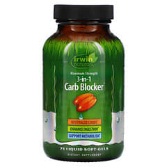 Irwin Naturals, 3-In-1 Carb Blocker, Maximum Strength, 75 Liquid Soft-Gels