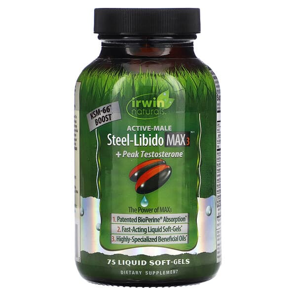 Irwin Naturals, Steel Libido Max 3 + 峯值睾酮，75 粒液體軟凝膠