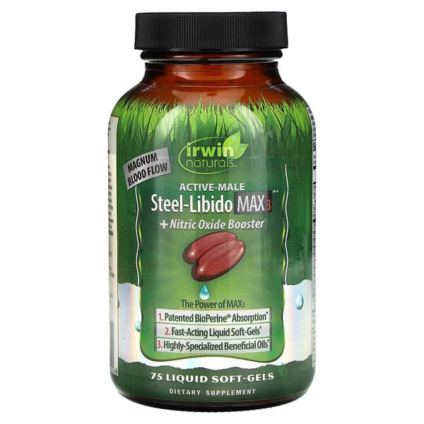 Irwin Naturals, ActiveMale, Steel Libido Max3 + Nitric Oxide Booster, 75 Liquid SoftGels