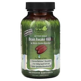 Irwin Naturals, Active-Male, Brain Awake Max 3 с бустером оксида азота, 60 капсул с жидкостью