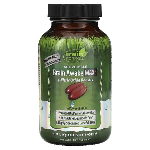 Irwin Naturals, ActiveMale, Brain Awake Max 3 + Nitric Oxide Booster