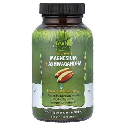 Irwin Naturals, Triple Source Magnesium + Ashwagandha, 60 Liquid Soft-Gels