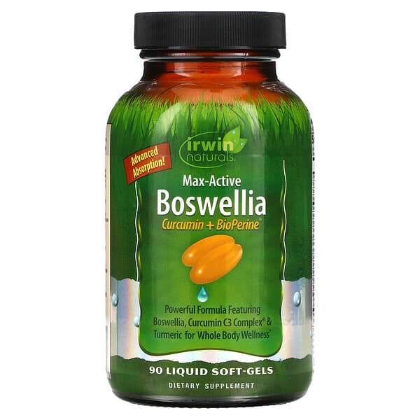 Irwin Naturals, Max-Active Boswellia, Curcumin + BioPerine, 90 Liquid Soft-Gels
