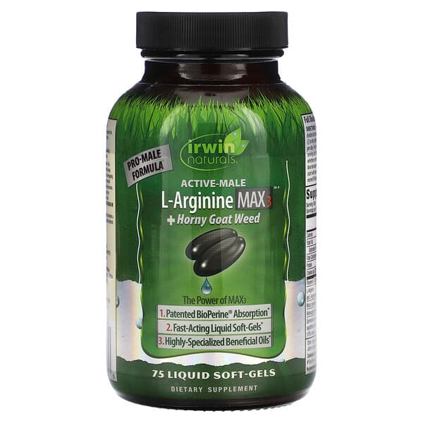 Irwin Naturals, Active-Male，L-精胺酸 Max3 + 淫羊藿，75 粒液體軟凝膠