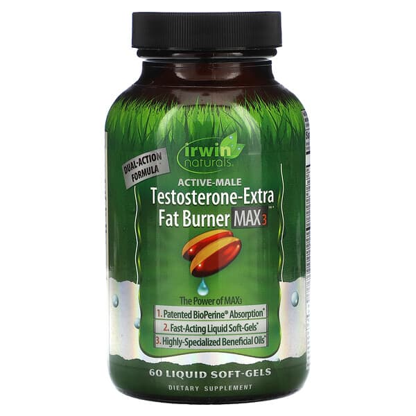 Irwin Naturals, ActiveMale, TestosteroneExtra Fat Burner MAX 3, 60 Liquid SoftGels