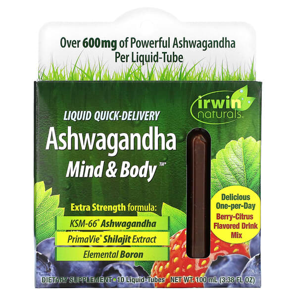 Irwin Naturals Ashwagandha Mind & Body, Berry-Citrus, 10 Liquid-Tubes, 3.38 fl oz (100 ml)