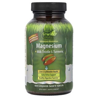 Irwin Naturals, Magnesio de absorción avanzada, Cardo mariano y cúrcuma, 60 cápsulas blandas líquidas