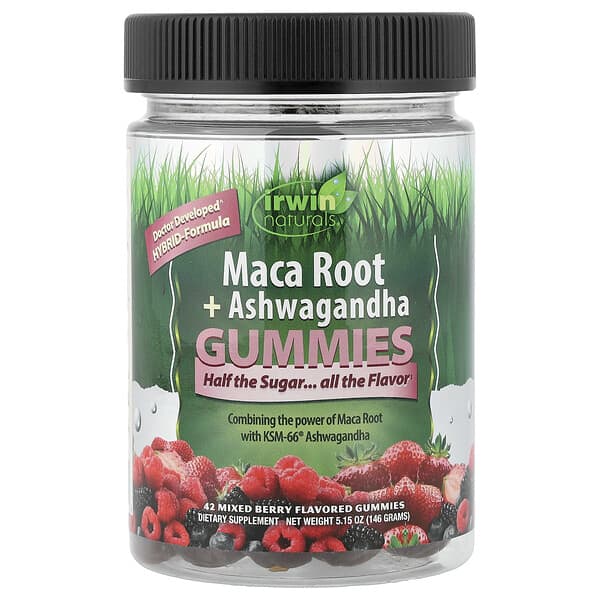 Irwin Naturals, Maca Root + Ashwagandha Gummies, Mixed Berry, 42 Gummies