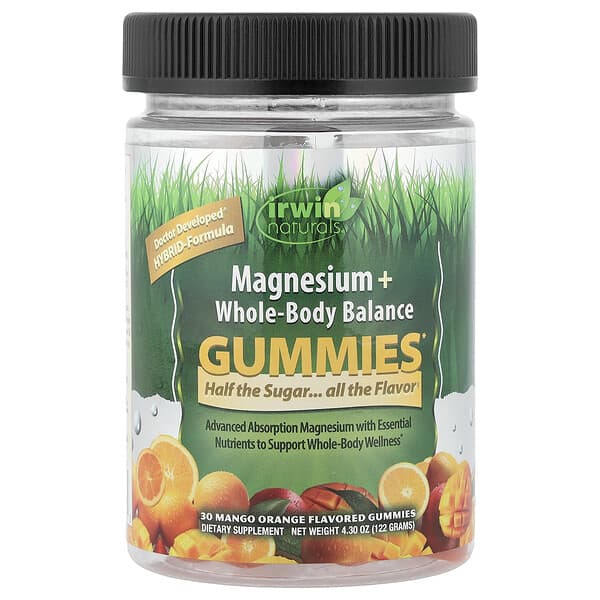Irwin Naturals, Magnesium + Whole-Body Balance Gummies, Mango Orange, 30 Gummies