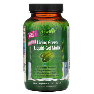 Irwin Naturals, Multivitamina Living Green de Gel Líquido para Mujeres, 120 Capsulas de Gel Suave con Líquido