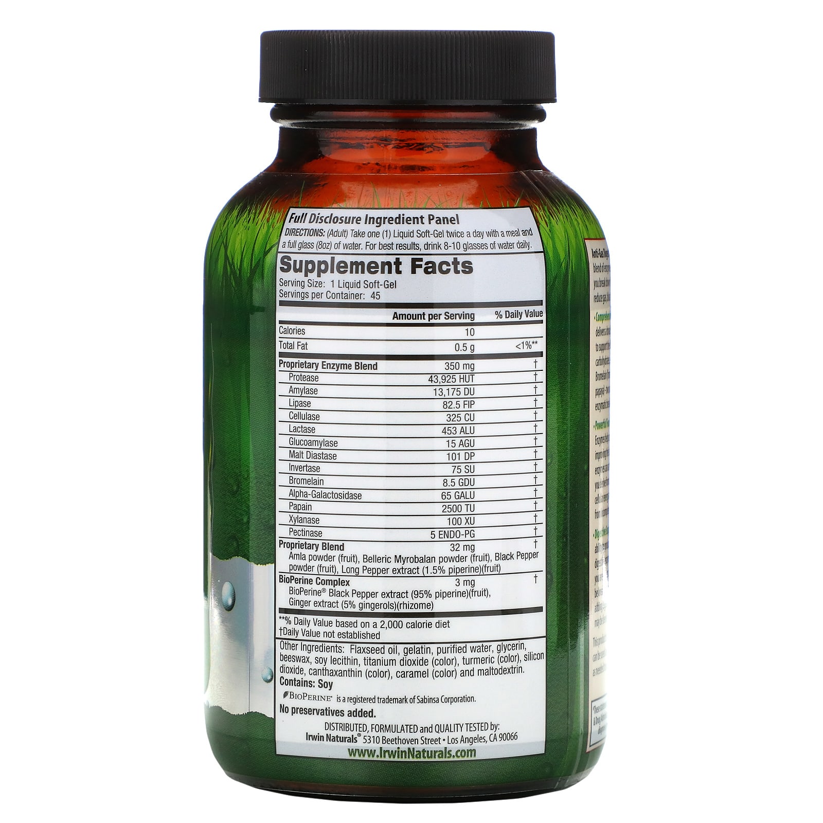 Irwin Naturals, AntiGas Digestive Enzymes, 45 Liquid SoftGels