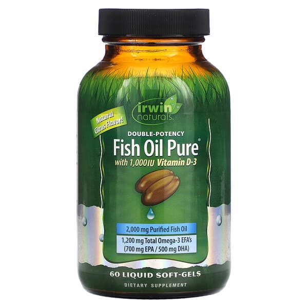 Irwin Naturals, Fish Oil Pure, Double Potency, Citrus, 60 Liquid Soft-Gels