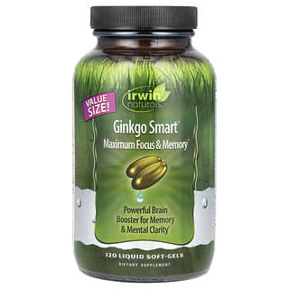 Irwin Naturals, Ginkgo Smart, Concentration & Mémoire maximum, 120 Gélules molles liquides