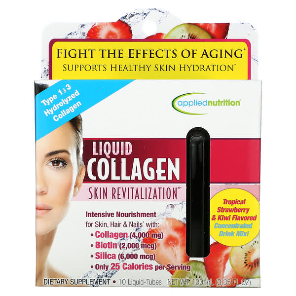 Applied Nutrition, Liquid Collagen, Skin Revitalization, Tropical Strawberry & Kiwi, 10 Liquid-Tubes, 10 ml Each