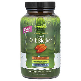 Irwin Naturals, 3-in-1 Carb Blocker, Maximum Strength, 150 Liquid Soft-Gels