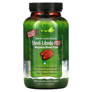Irwin Naturals, Steel-Libido Red, усиленный кровоток, 150 мягких желатиновых капсул с жидкостью