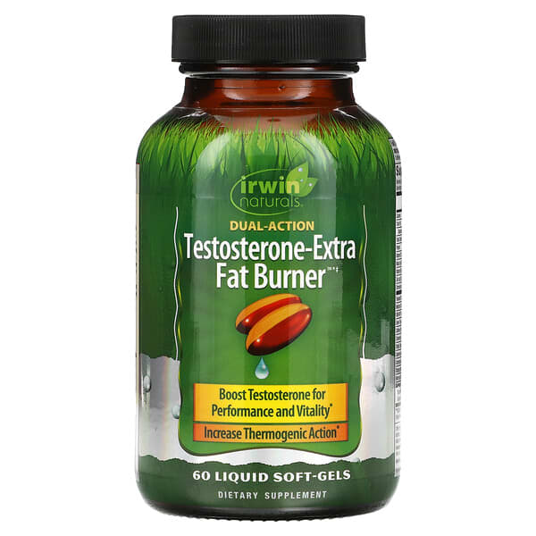 Irwin Naturals, Testosterone-Extra Fat Burner, Suplemento para potenciar la testosterona, 60 cápsulas blandas con contenido líquido