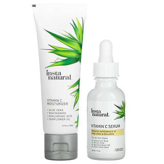 InstaNatural, Paquete descubrimiento de productos esenciales con vitamina C para iluminar la piel, sérum y humectante, 1 juego