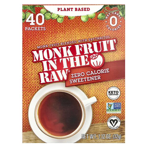 In the Raw, Monk Fruit In The Raw®, îndulcitor fără calorii, 40 de pliculețe, 32 g (1,12 oz)