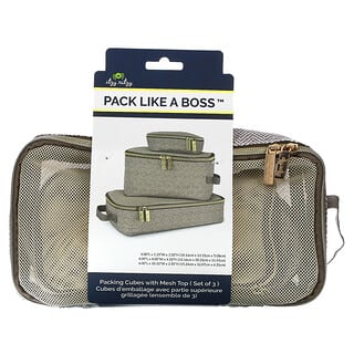 itzy ritzy, Pack Like a Boss, Packing Cubes with Mesh Top, Taupe, 3 Count