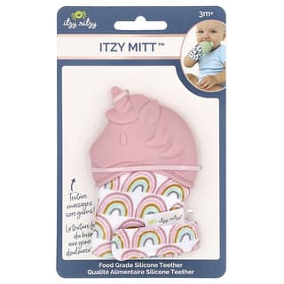 itzy ritzy, Itzy Mitt, Anneau de dentition en silicone de qualité alimentaire, 3 mois et plus, Licorne rose clair, 1 anneau de dentition