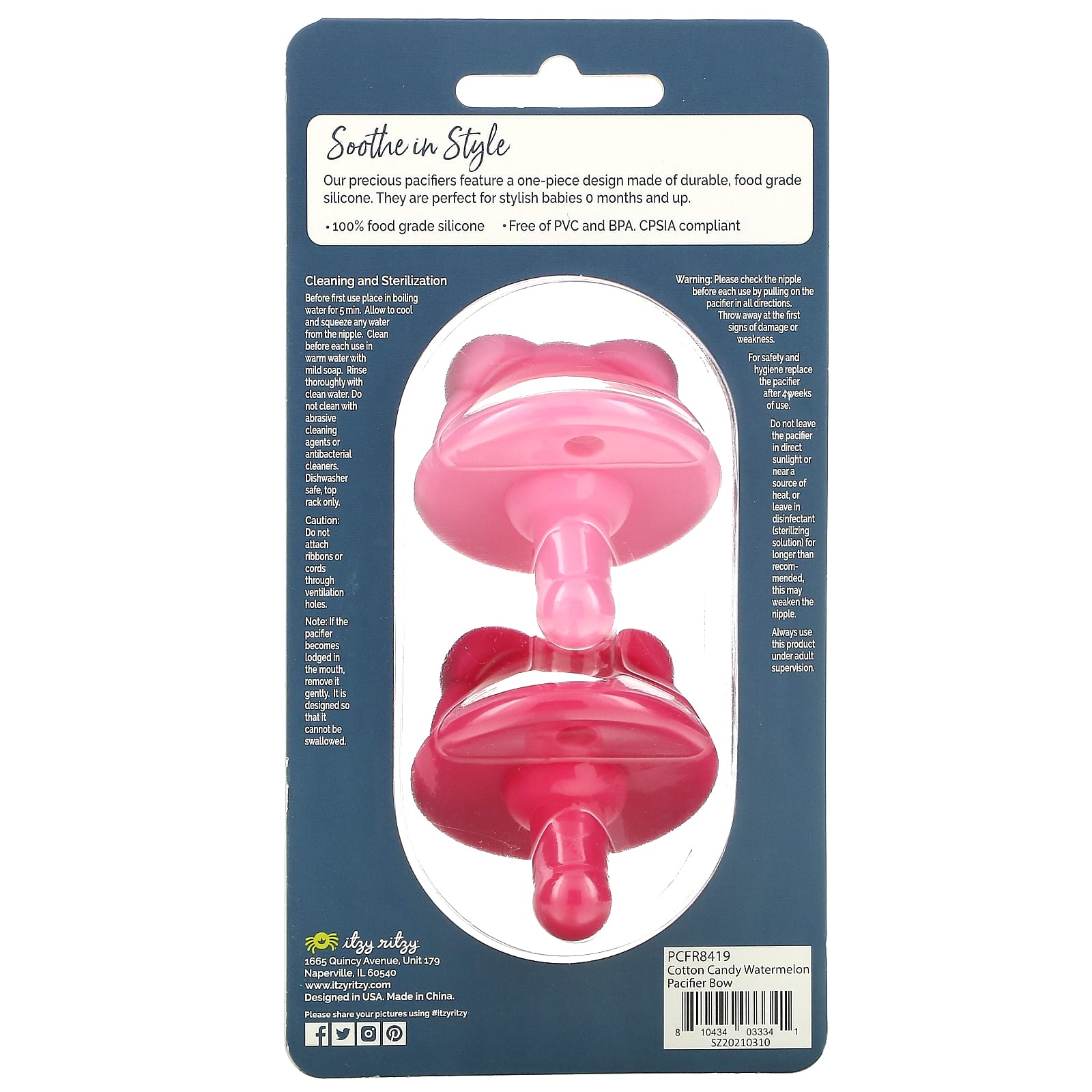itzy ritzy, Sweetie Soother, Food Grade Silicone Pacifiers, 0+ Months, Cotton Candy Watermelon