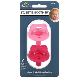itzy ritzy, Sweetie Soother, Food Grade Silicone Pacifiers, 0+ Months, Cotton Candy Watermelon Bow, 2 Pacifiers