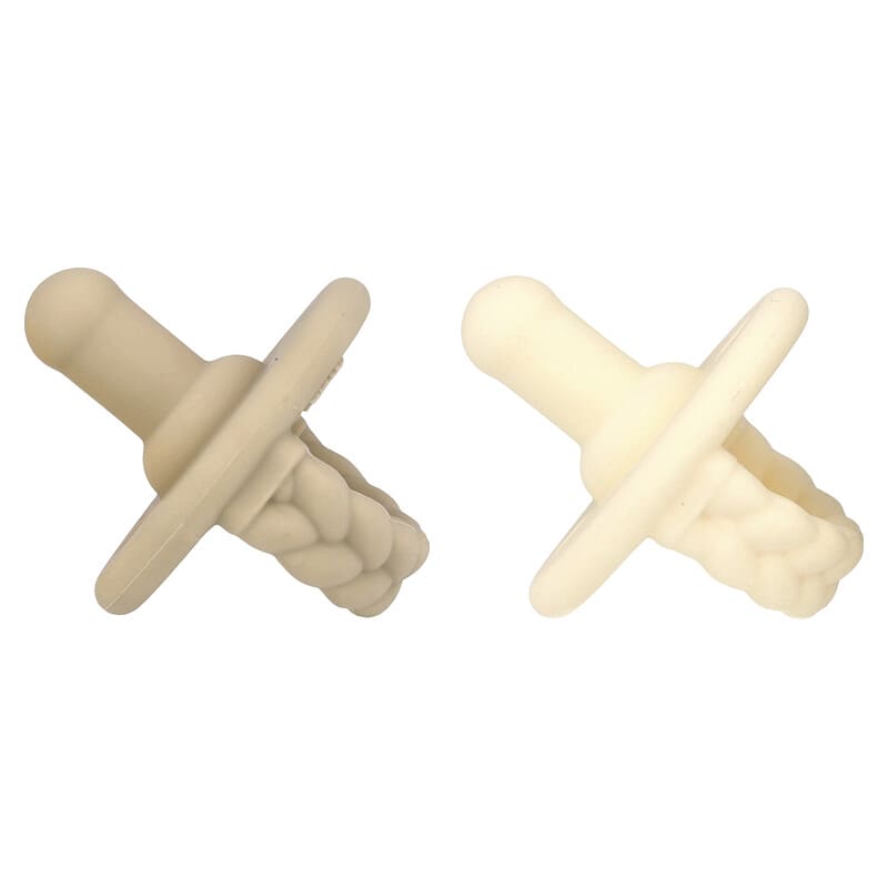 Itzy Soother, Pacifiers with Natural Rubber Nipples, 0-6 Months, Coconut & Toast, 2 Pacifiers
