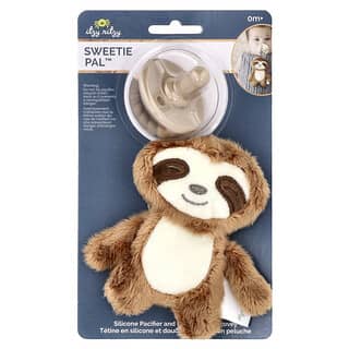 itzy ritzy, Sweetie Pal, Silicone Pacifier and Plush Pacifier Lovey, 0+ Months, Sloth, 2 Piece Set