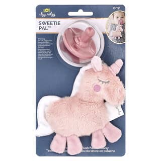 itzy ritzy, Sweetie Pal™, Sucette en silicone et sucette en silicone Lovey, 0 mois et plus, Licorne, Ensemble de 2 pièces