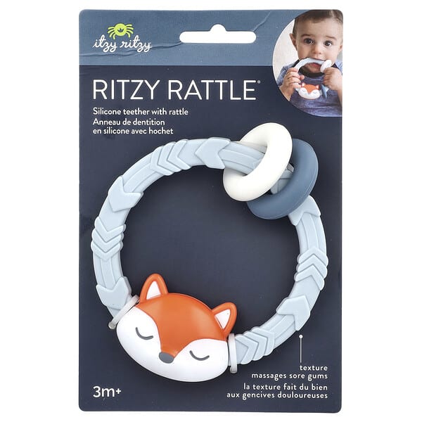itzy ritzy, Ritzy Rattle，硅膠牙膠，帶撥浪鼓，3 個月以上，狐狸，1 個