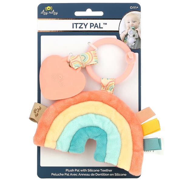 itzy ritzy, Itzy Pal, Plush Pal with Silicone Teether,  0+ Months, Macy The Rainbow, 1 Teether